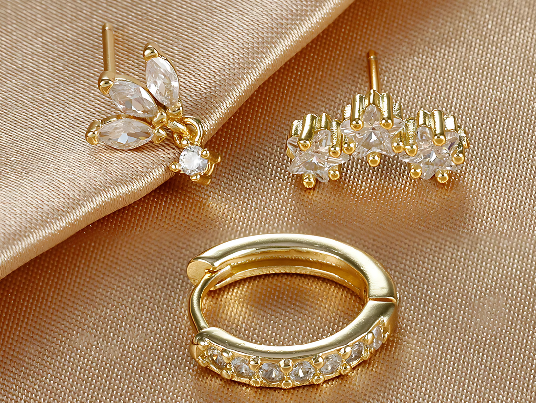 3-delige Elegante Glans Oorbellen Set Goud