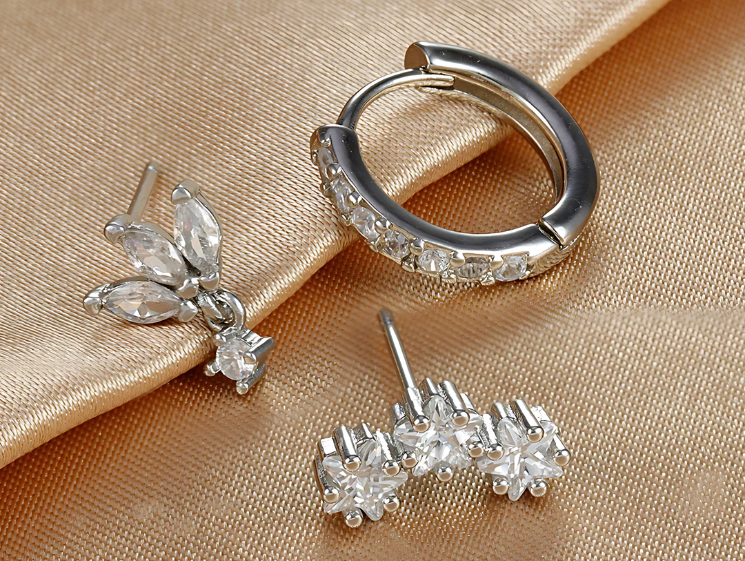 Elegante Glans Oorbellen Set 3-delig Zilver