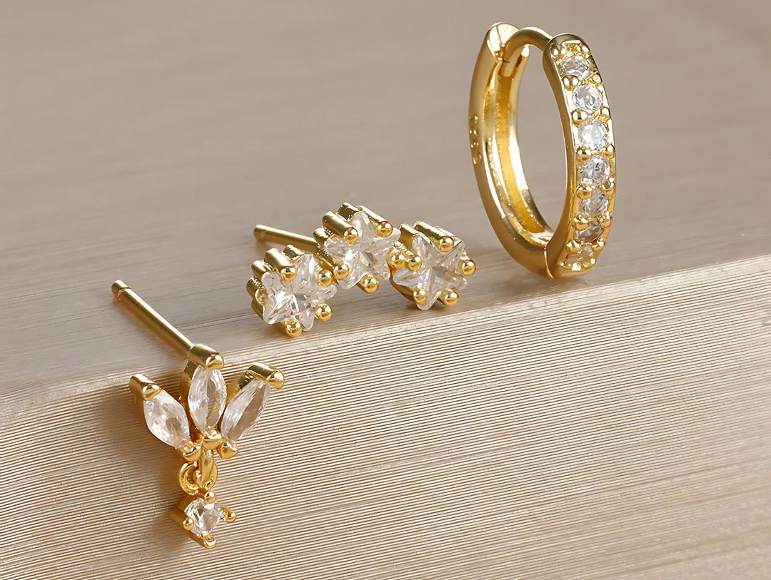 Elegante Glans Oorbellen Set Goud