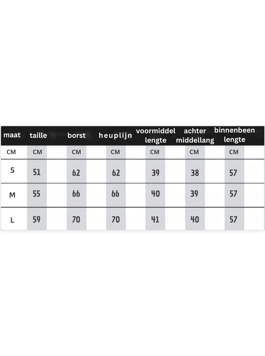 FlexibelFit™ maat tabel