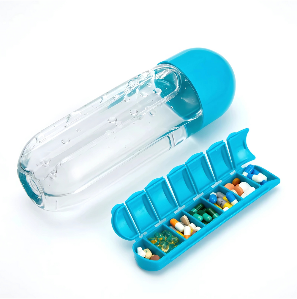 ZorgFles™ Blauw met Pillendoos